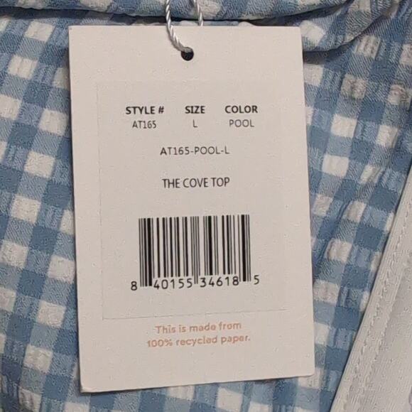 Andie Cove Top Pool Blue Gingham Plaid Swimwear Bathing Suit Separates L New - Picture 8 of 8